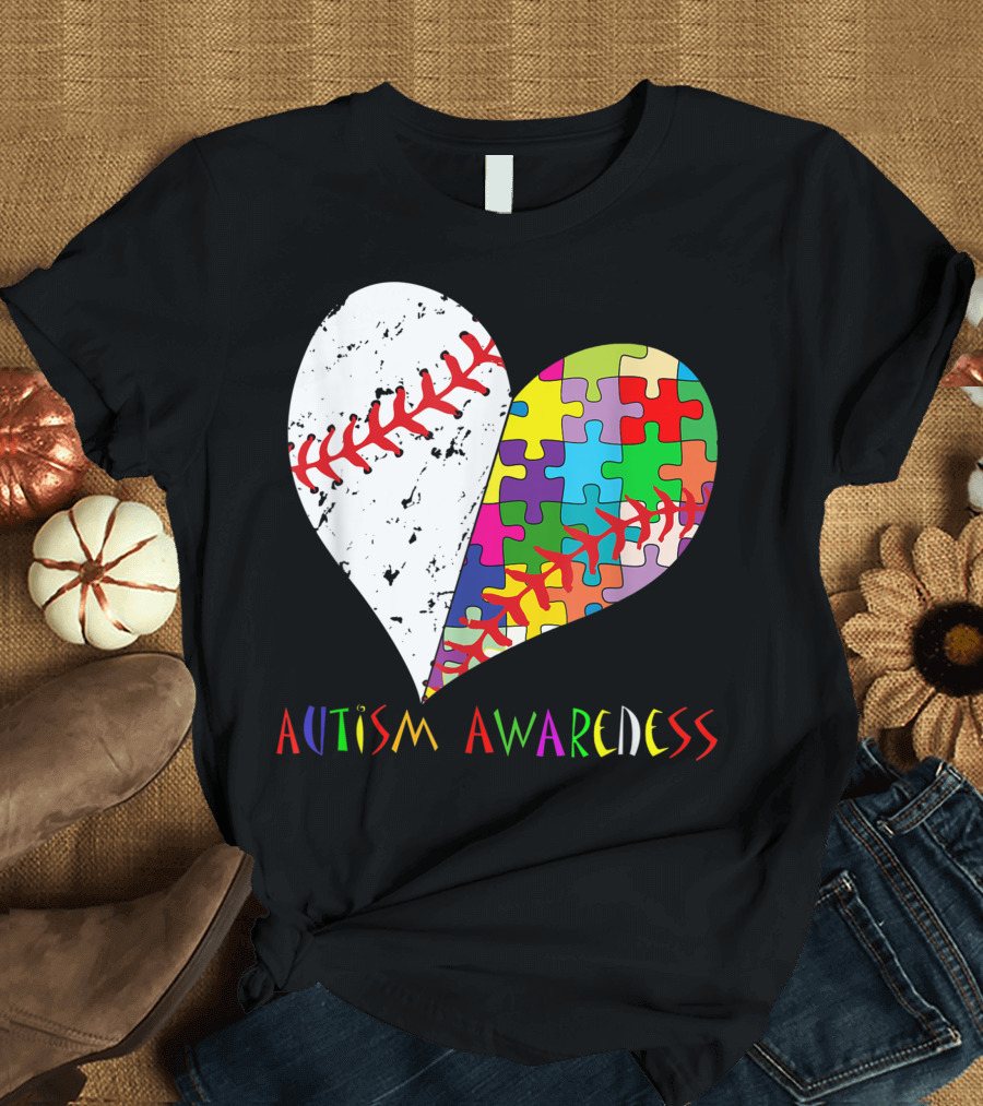 Baseball Heart Puzzle Autism Awareness T-Shirt