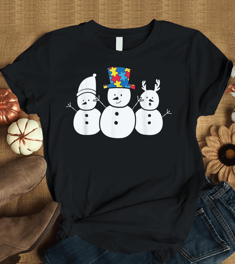 Be Different Autism Christmas Snowman Puzzle Hat Women T-Shirt