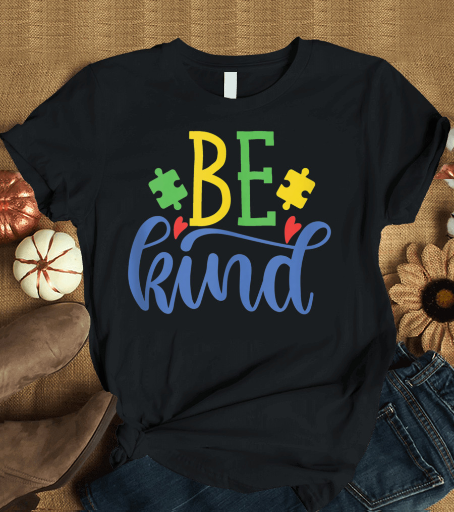 Be Kind Autistic Dad Kids Girls Boys Autism Puzzle Heart T-Shirt
