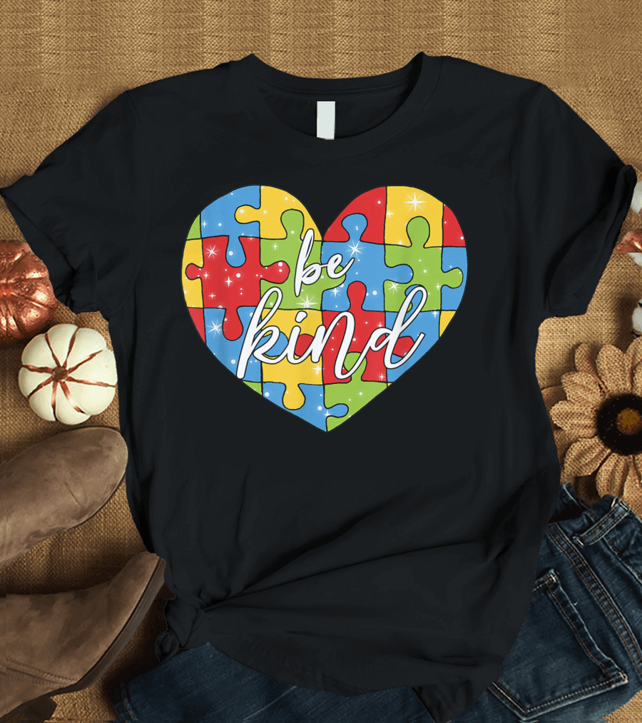 Be Kind Heart Puzzle Pieces Autism Awareness T-Shirt