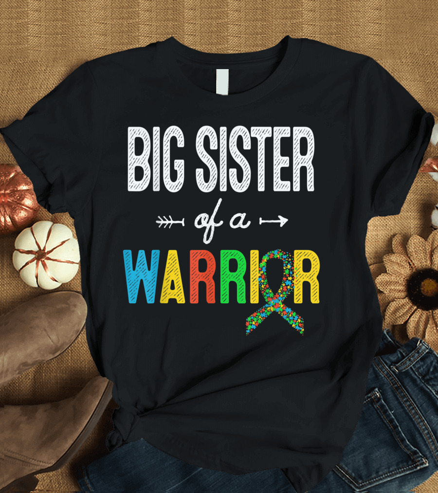 Big Sister of a Warrior Autism Awareness Puzzle T-Shirt