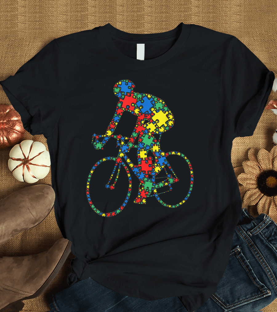 Bike Autism Puzzle Men Kids Autism Awareness Cyclist Puzzles T-Shirt