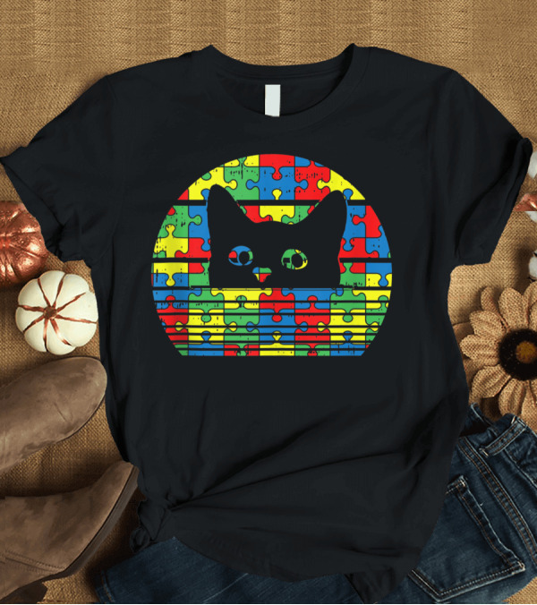 T-Shirt: Black Cat Autism Awareness Puzzle Piece Kitten Kitty T-Shirt Black Cat Autism Awareness Puzzle Piece Kitten Kitty T-Shirt