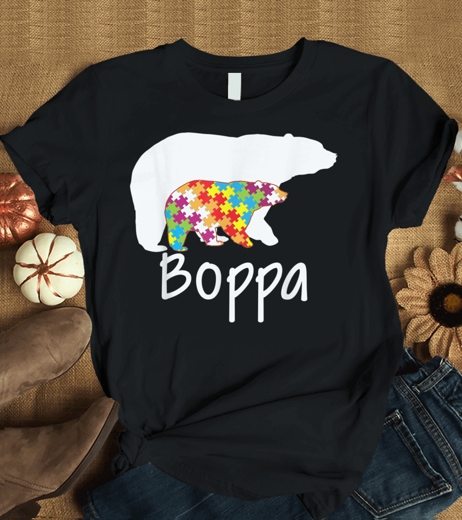 Boppa Autism Awareness Bear with Rainbow Puzzle T-Shirt