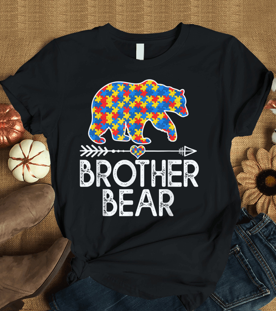 Brother Bear Autism Awareness Puzzle Piece Arrow Heart T-Shirt