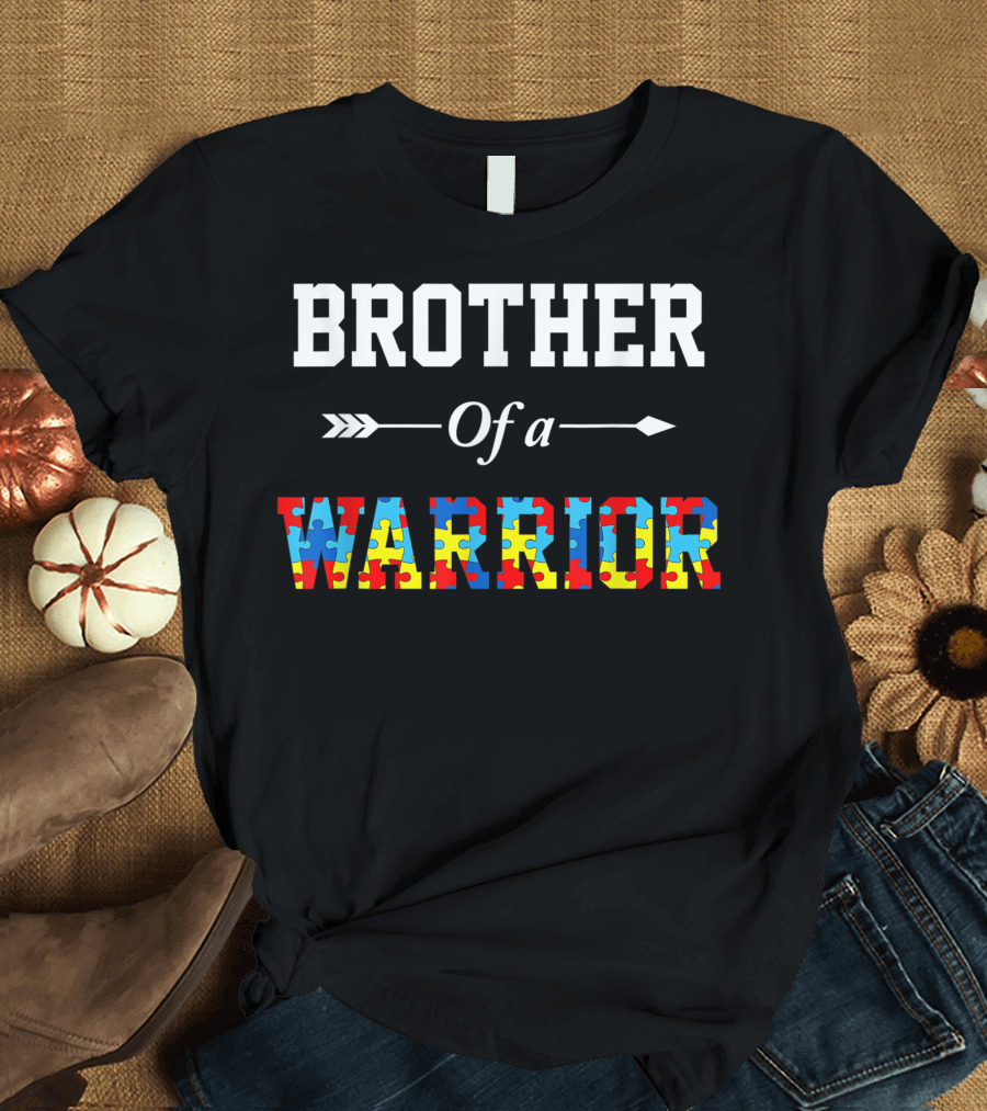 Brother Of A Warrior Autism Awareness Puzzle Pattern Family Support T-Shirt