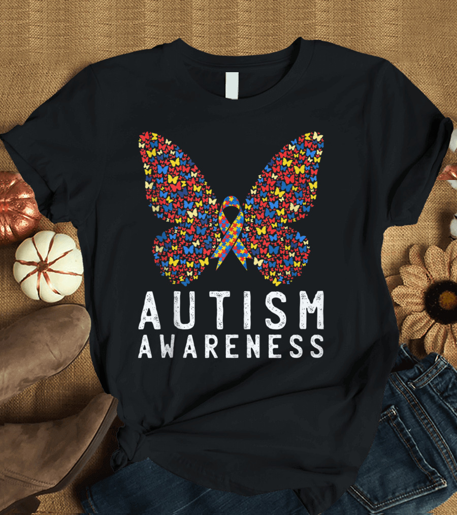 Autism Awareness Butterfly Puzzle Ribbon Autism Awareness Month T-Shirt