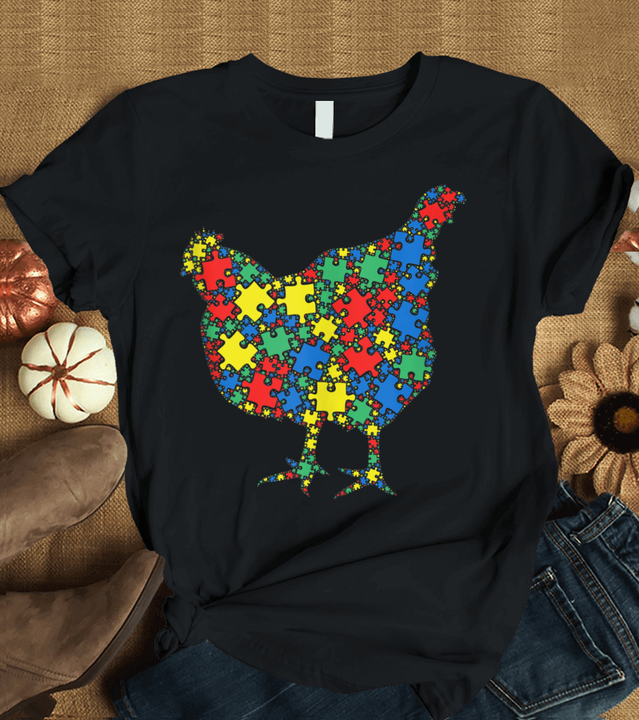 Chicken Autism Awareness Puzzle Pattern for Men and Kids T-Shirt