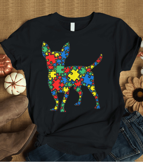 T-Shirt: Chihuahua Autism Awareness Puzzle Design for Men and Kids T-Shirt Chihuahua Autism Awareness Puzzle Design for Men and Kids T-Shirt
