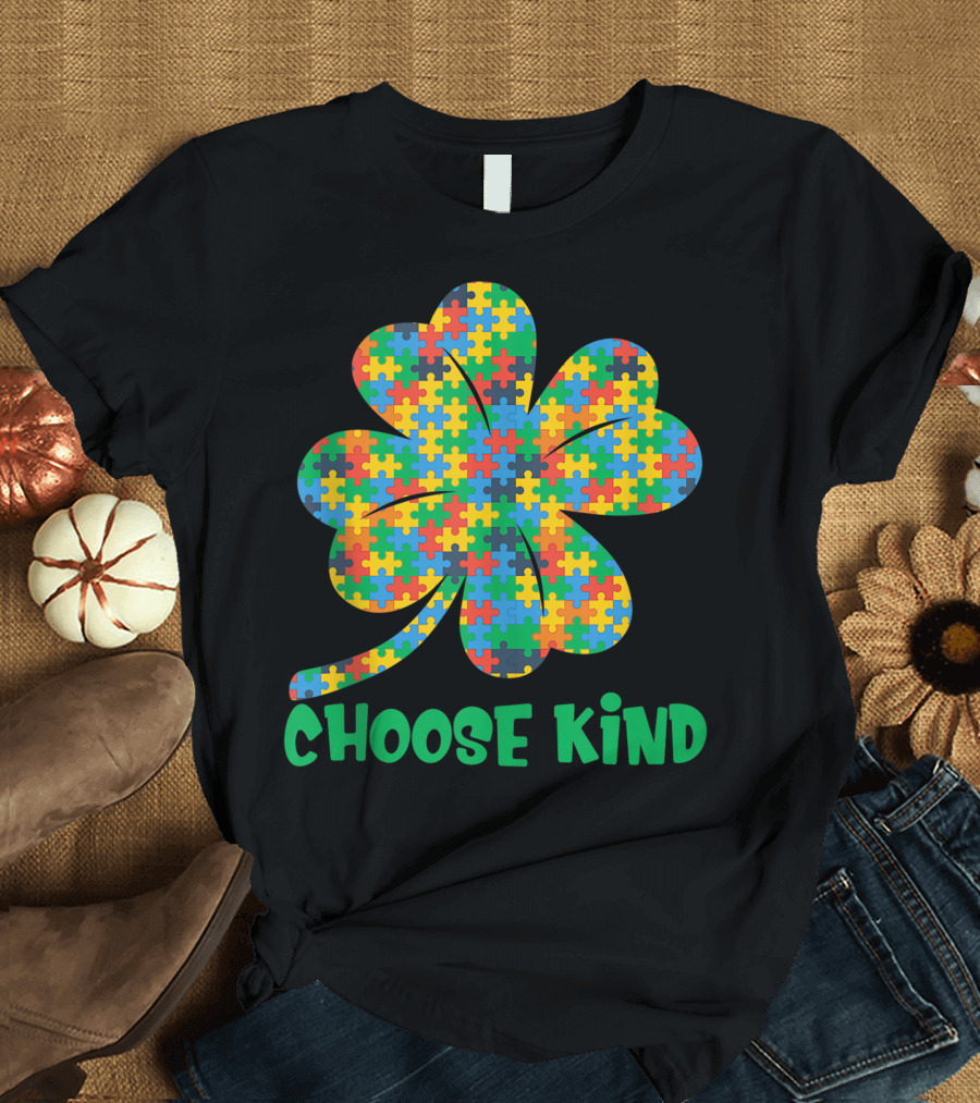 Autism Awareness Choose Kind Shamrock Puzzle T-Shirt