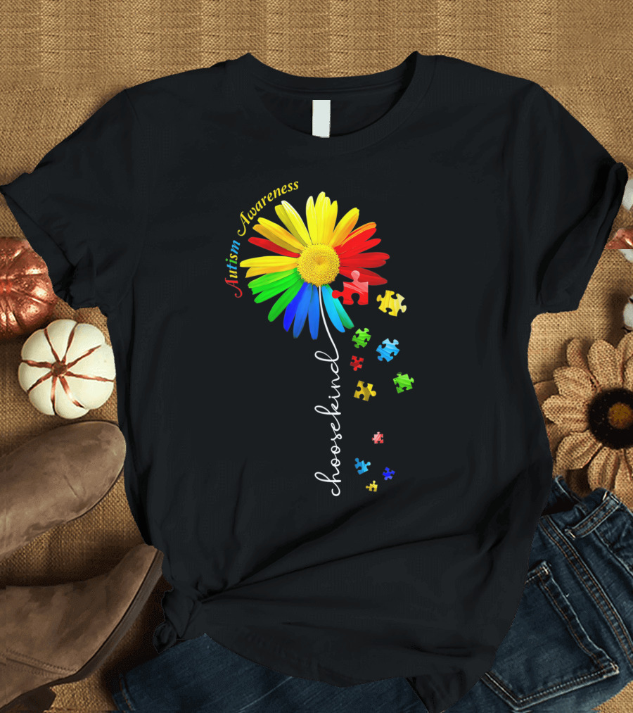 Choose Kind Sunflower Autism Awareness Puzzle Pieces T-Shirt
