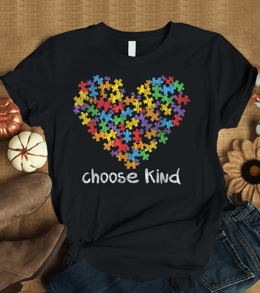 Choose Kind Autistic Kids Autism Awareness Puzzle Heart Anti Bullying T-Shirt