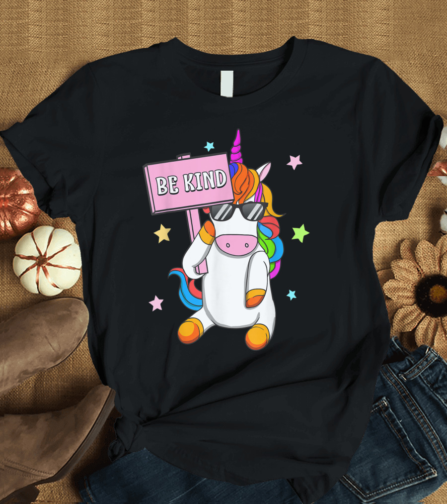 Choose Kindness Be Kind Unicorn with Rainbow and Stars Anti Bullying Girls T-Shirt