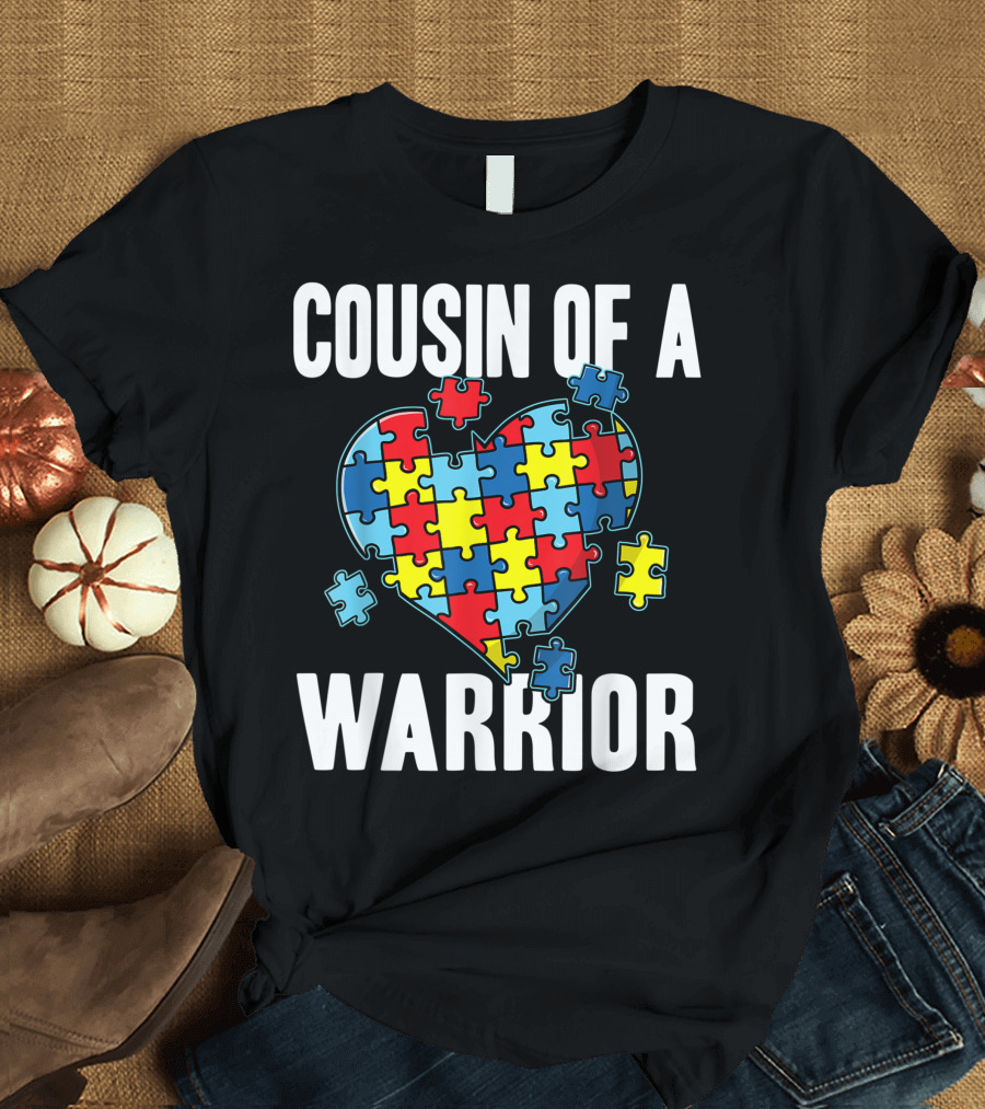 Cousin Of A Warrior Heart Puzzle Autism Awareness T-Shirt