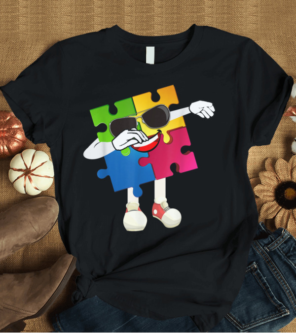 T-Shirt: Dabbing Puzzle Piece with Sunglasses Autism Awareness T-Shirt Dabbing Puzzle Piece with Sunglasses Autism Awareness T-Shirt