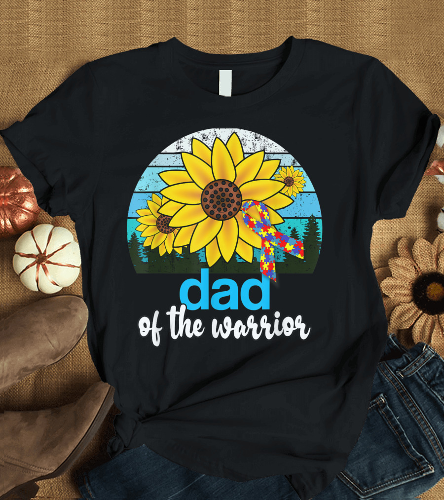 Dad Of The Warrior Autism Sunflower Vintage Stepfather T-Shirt