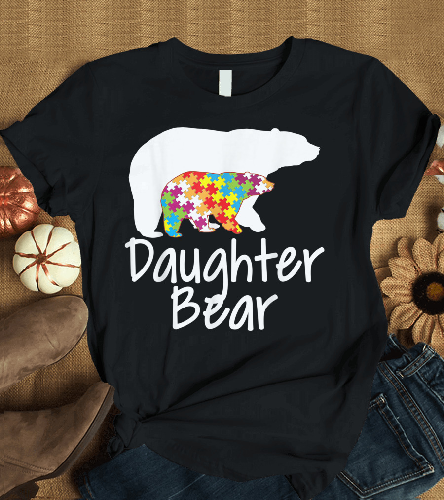 Daughter Bear Autism Awareness Rainbow Puzzle Bear T-Shirt