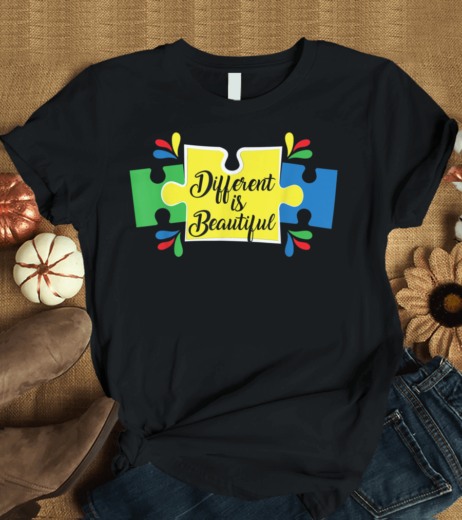 Different Is Beautiful Puzzle Piece Autism Support T-Shirt