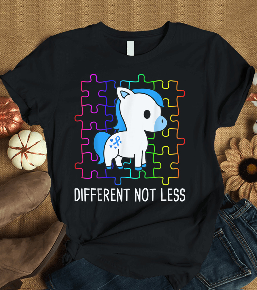 Different Not Less Puzzle Rainbow Ribbon Horse T-Shirt