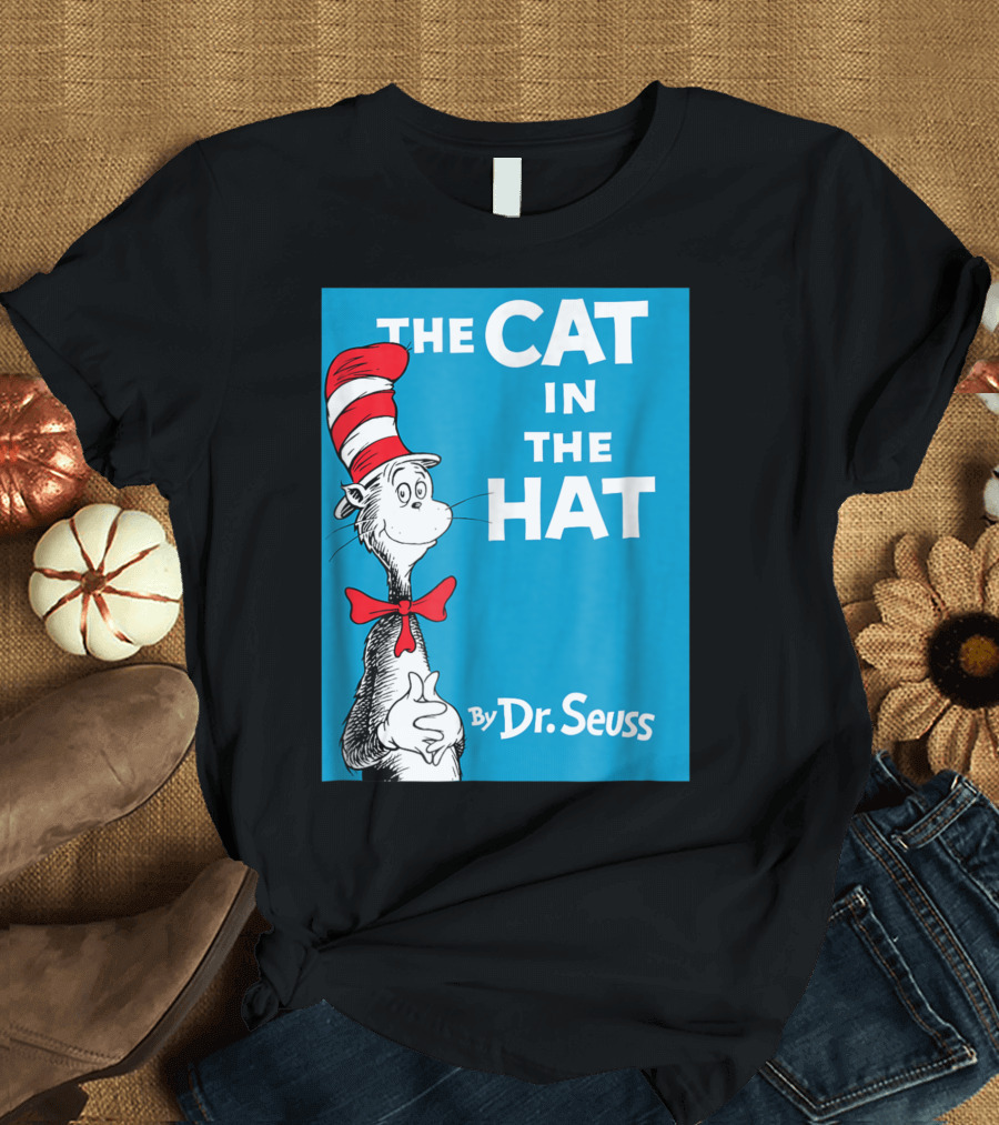 THE CAT IN THE HAT BY DR. SEUSS BOOK COVER IMAGE RED BOW TIE ICONIC STRIPED HAT T-Shirt