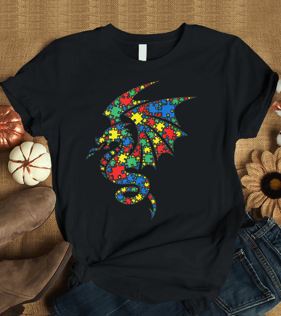 Dragon Autism Puzzle Men Kids Autism Awareness T-Shirt