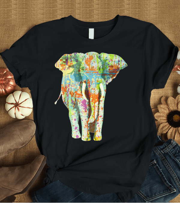 T-Shirt: Elephant Lover Cute Paint Splatter Elephant T-Shirt Elephant Lover Cute Paint Splatter Elephant T-Shirt