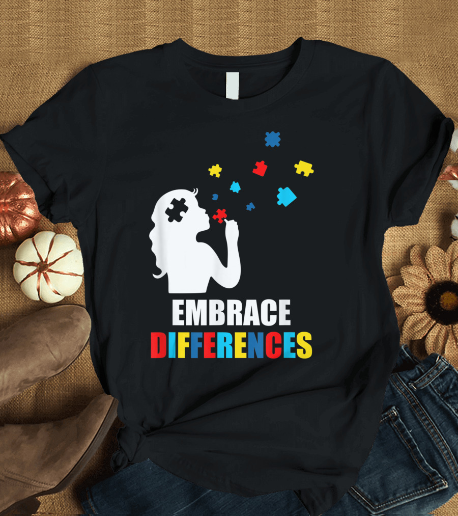 Embrace Differences Autism Awareness Puzzle Pieces T-Shirt