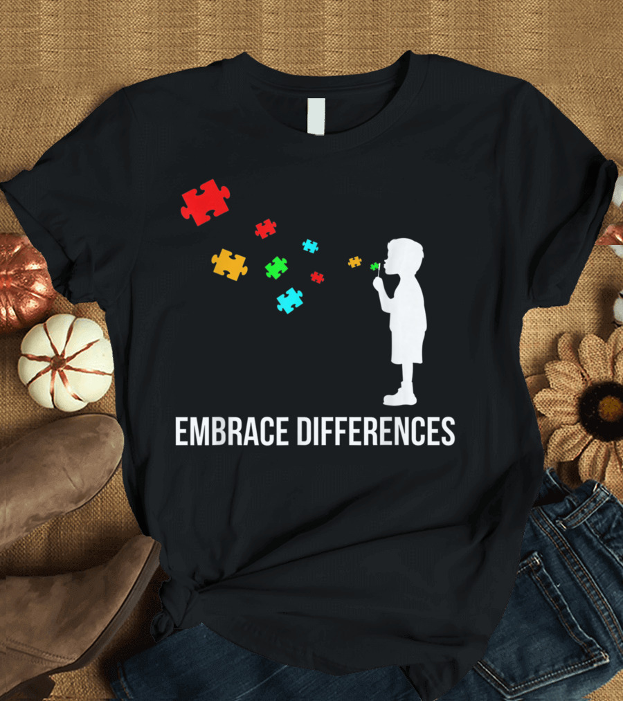 Embrace Differences Autism Awareness Day Puzzle Pieces T-Shirt