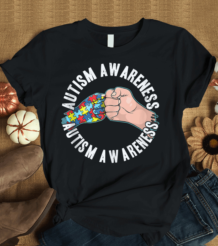 Father And Son Friends For Life Autism Awareness Puzzle Pieces Fist Bump T-Shirt