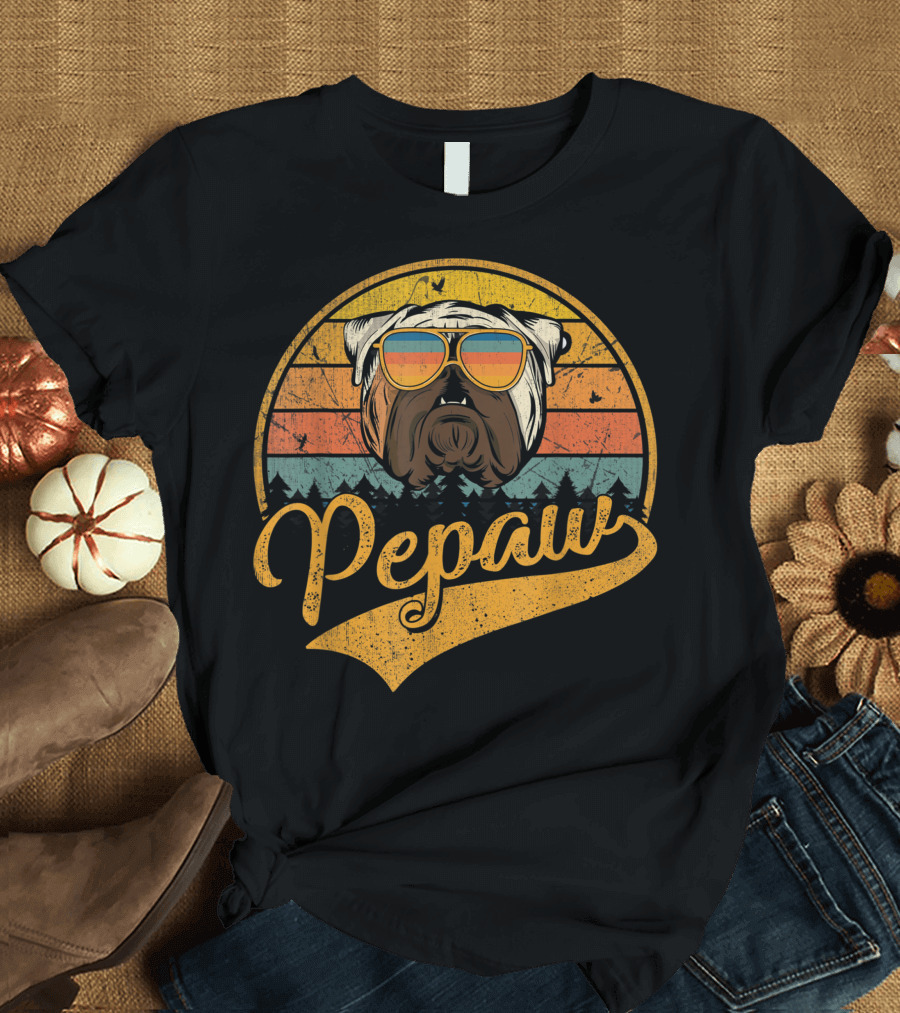 Fathers Day Pepaw Vintage Sunset English Bulldog T-Shirt
