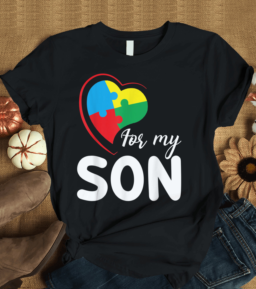 For My Son Autism Awareness Heart Puzzle T-Shirt