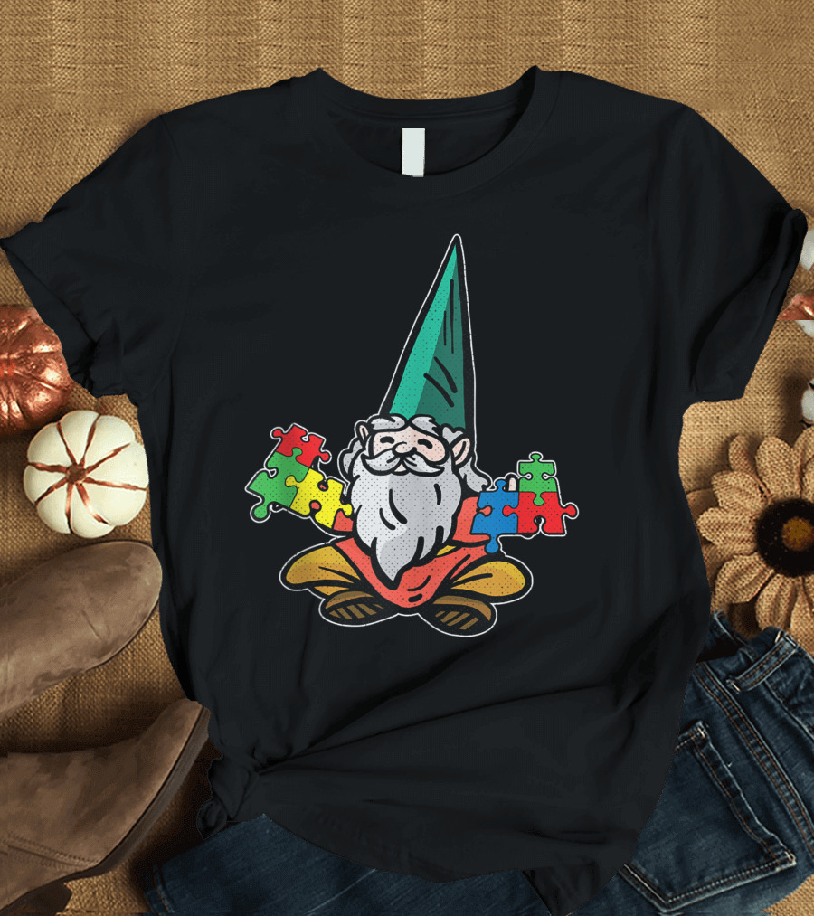 Gnome Holding Puzzle Pieces Autism Awareness Cute Baby Toddlers Kids T-Shirt