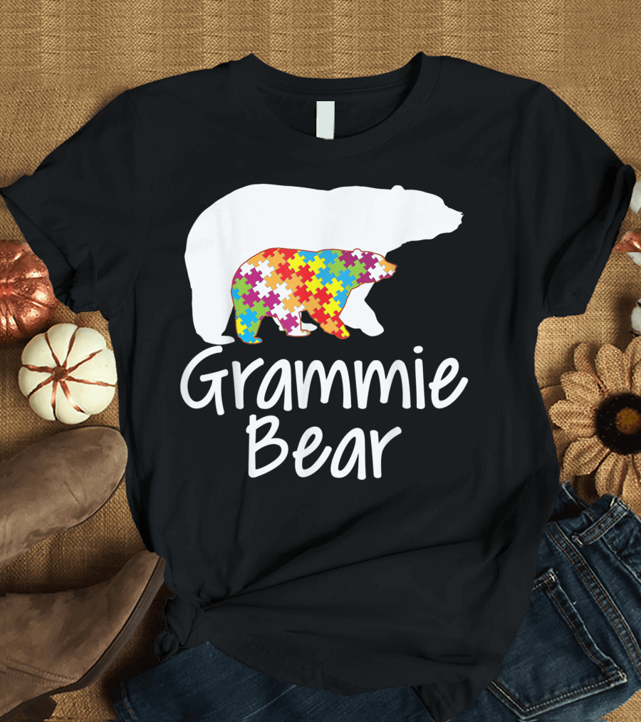 Grammie Bear Autism Awareness Rainbow Puzzle T-Shirt
