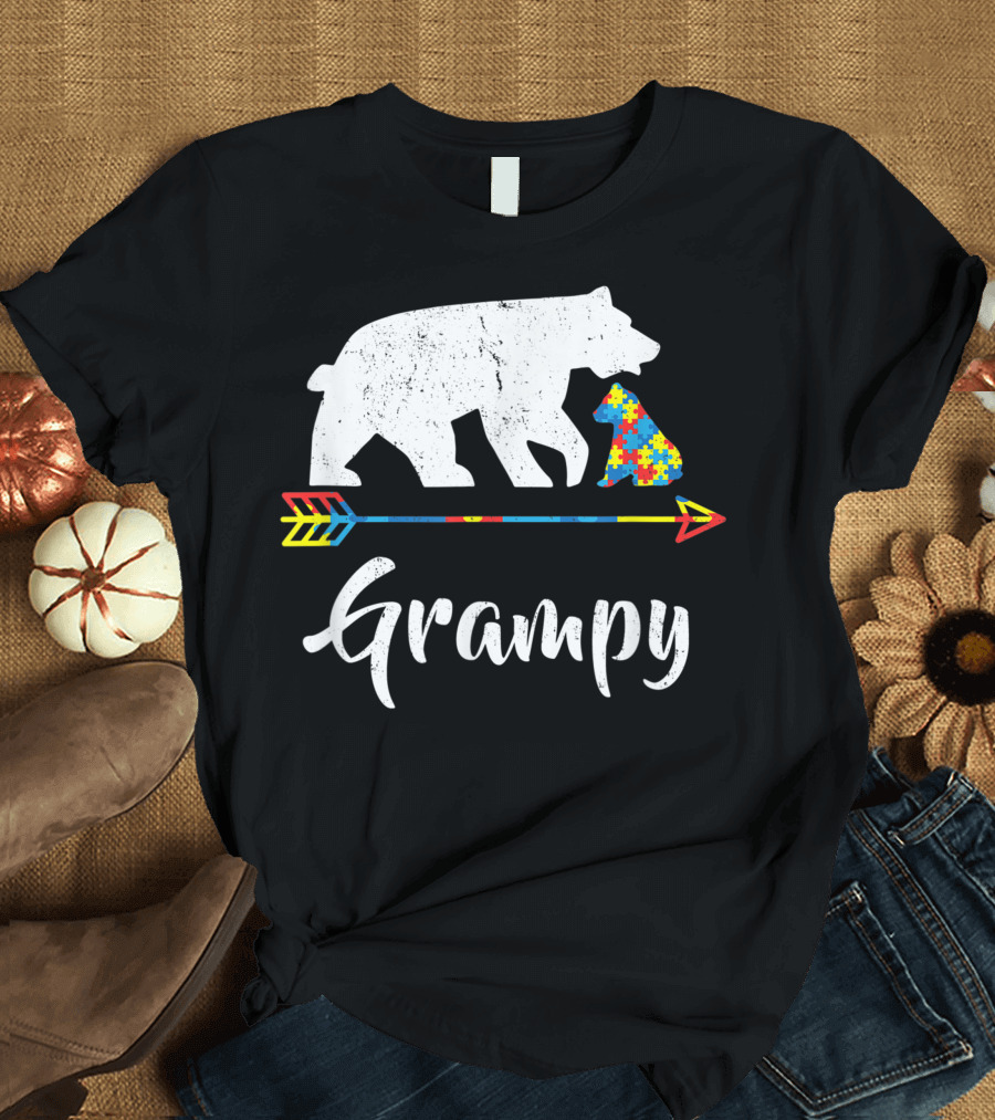 Grampy Bear Puzzle Piece Autism Awareness Arrow T-Shirt