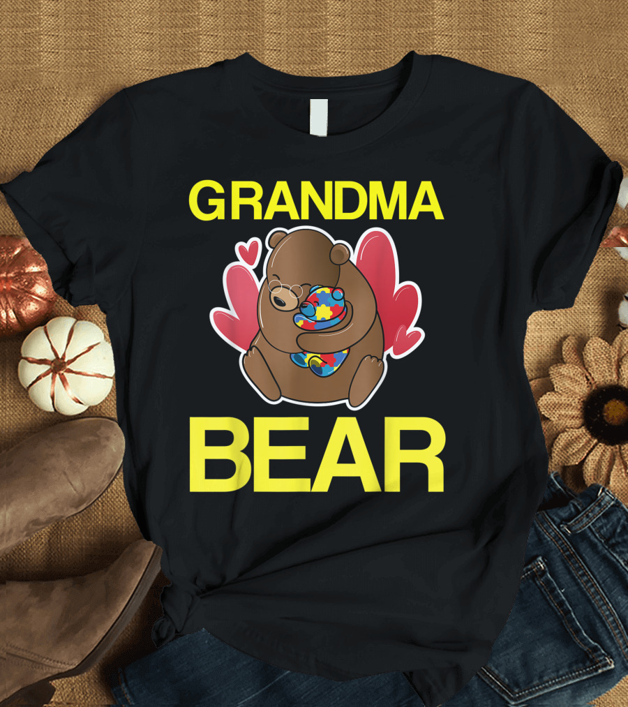 Grandma Bear Heart Autism Baby Bear Hug T-Shirt