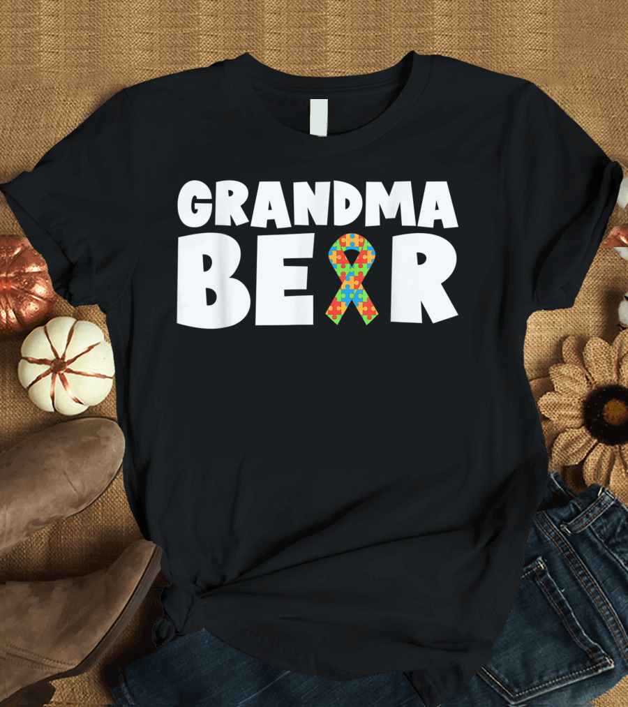 Grandma Bear Autism Awareness Ribbon Puzzle Symbol Grandmother T-Shirt