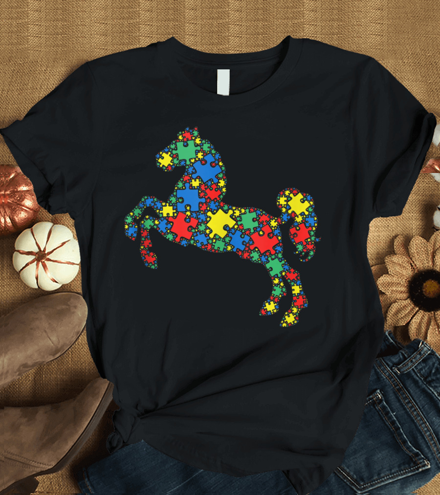 Horse Autism Awareness Puzzle Piece Men Kids Cx T-Shirt