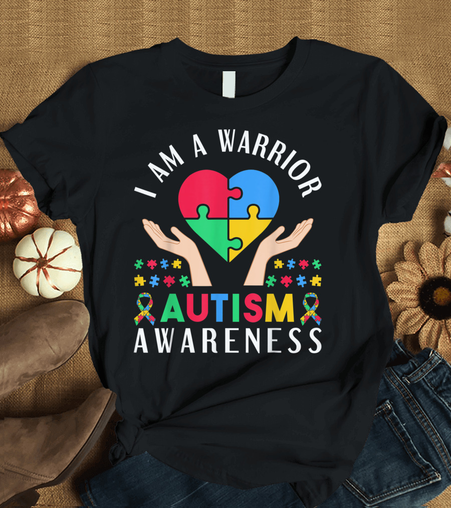 I Am A Warrior Autism Awareness Heart Puzzle T-Shirt