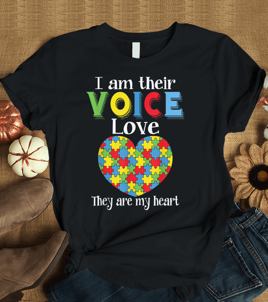 I Am Their Voice Love They Are My Heart Autism Teacher T-Shirt