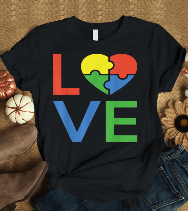 T-Shirt: LOVE Autism Awareness Puzzle Heart Support T-Shirt LOVE Autism Awareness Puzzle Heart Support T-Shirt