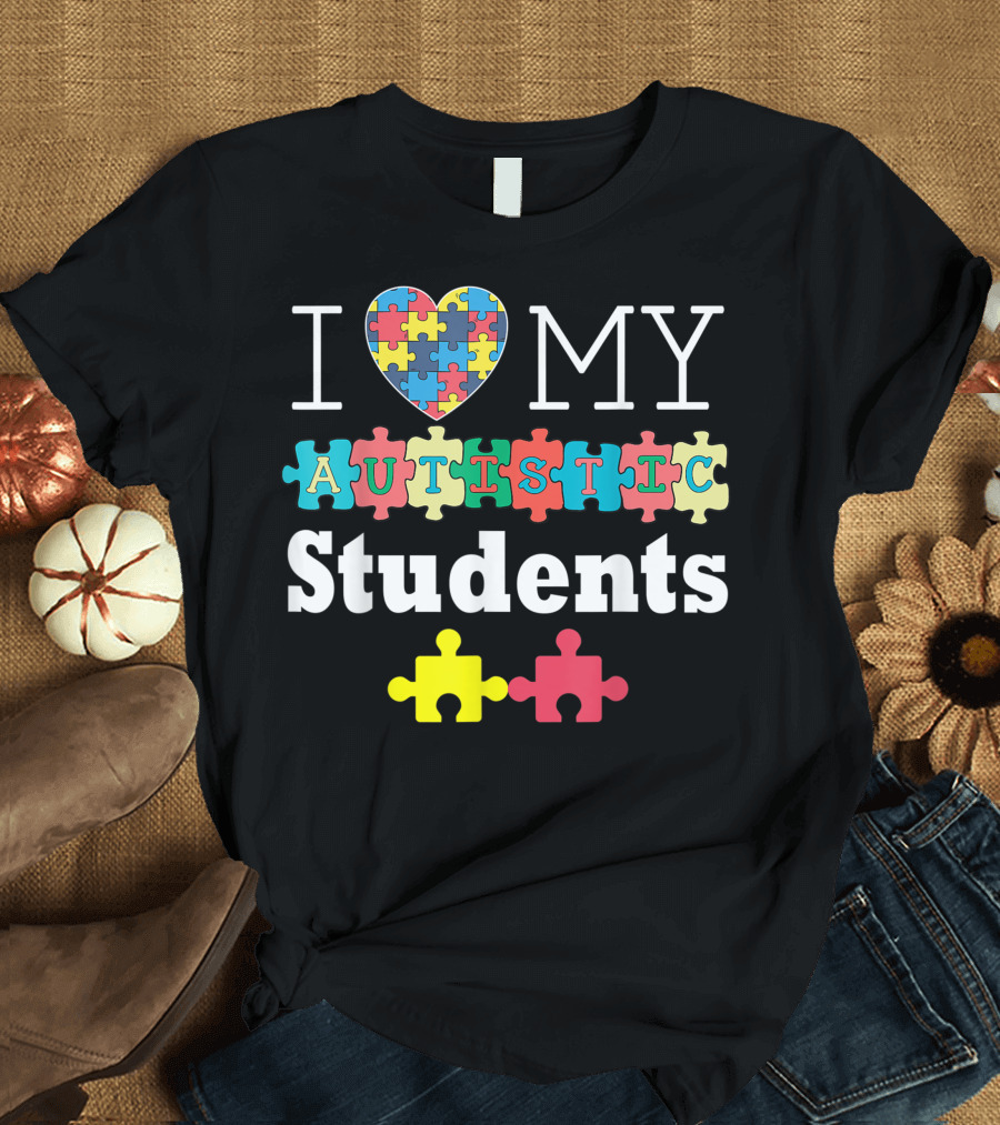 I Love My Autistic Students Jigsaw Puzzle Heart Autism Awareness Day T-Shirt
