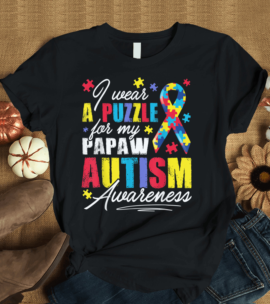 I Wear A Puzzle For My Papaw Autism Awareness T-Shirt