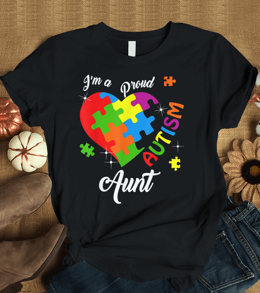 I'm a Proud Autism Aunt Heart Puzzle Autism Awareness T-Shirt