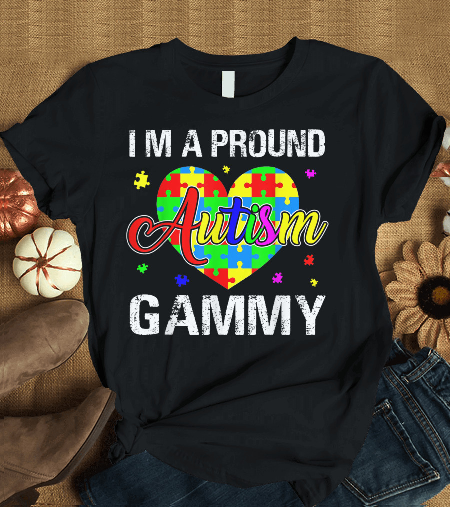 Im A Proud Autism Gammy Autism Heart Puzzle Awareness T-Shirt