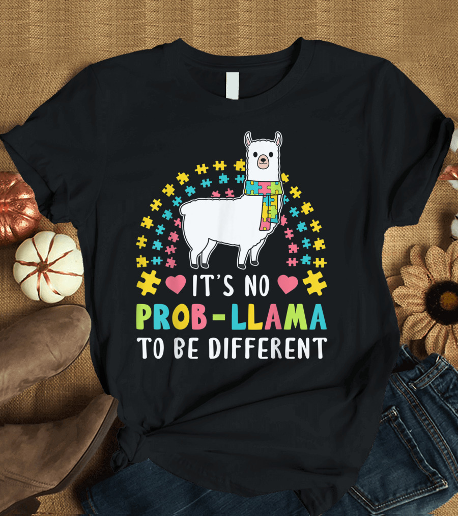 It's No Prob-Llama To Be Different Autism Puzzle Scarf T-Shirt