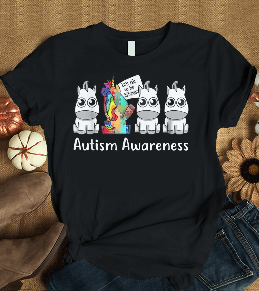 Autism Awareness It's Ok To Be Different Unicorn Puzzle T-Shirt