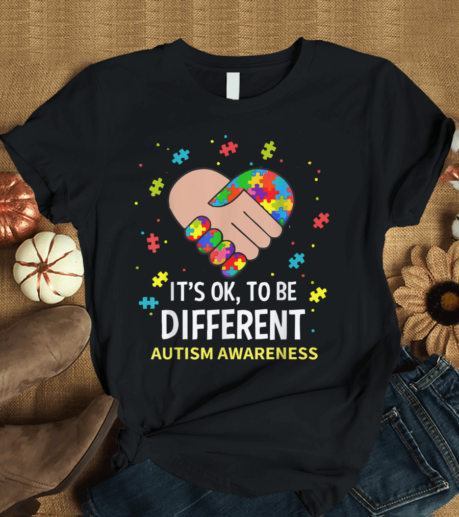 It's OK to Be Different Autism Awareness Puzzle Heart Support T-Shirt