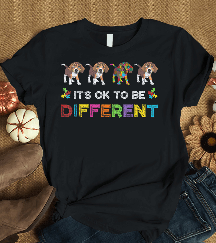It's OK to Be Different Beagle Autism Dog Lovers Puzzle Pieces T-Shirt