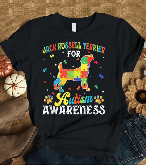 T-Shirt: Jack Russell Terrier for Autism Awareness Dog Dad T-Shirt Jack Russell Terrier for Autism Awareness Dog Dad T-Shirt