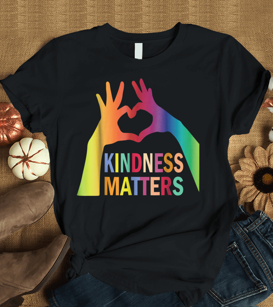 Kindness Matters Colorful Hand Heart Shape Anti Bullying Autism Awareness T-Shirt